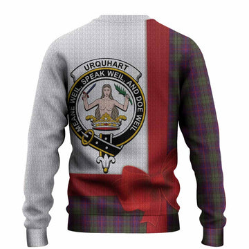 Urquhart Tartan Crest Christmas Christmas Ugly Sweater Highland Cow Bagpipes Coquette Bow Style