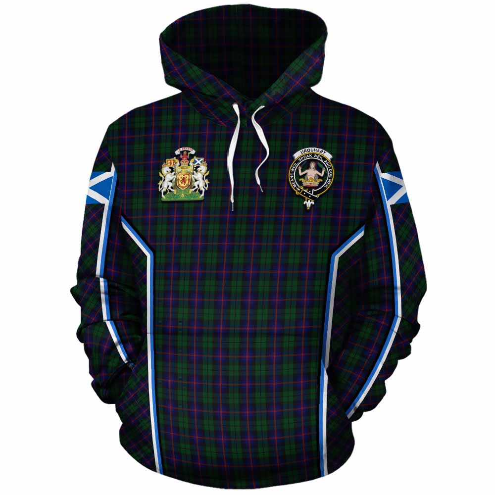 Urquhart Tartan Crest Cotton Hoodie Scotland Coat of Arm Flag Style - Tartan Vibes Clothing