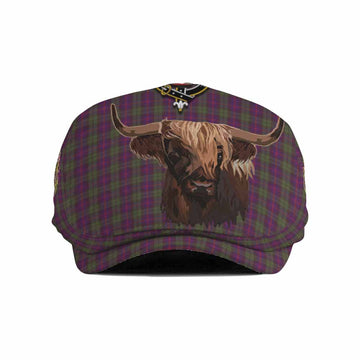 Urquhart Tartan Crest Flat Cap, Jeff Cap Scotland Heilan Coo Tartan Seamless Style