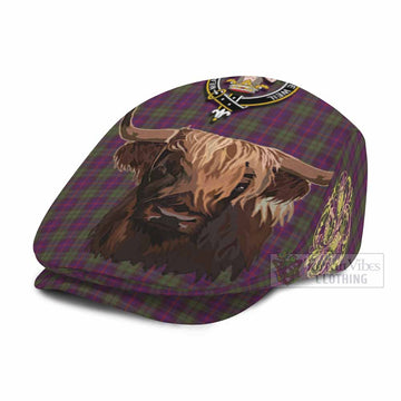 Urquhart Tartan Crest Flat Cap, Jeff Cap Scotland Heilan Coo Tartan Seamless Style