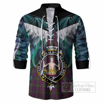 Urquhart Tartan Crest Ghillie Shirt New Zealand Maori Korowai Cloak