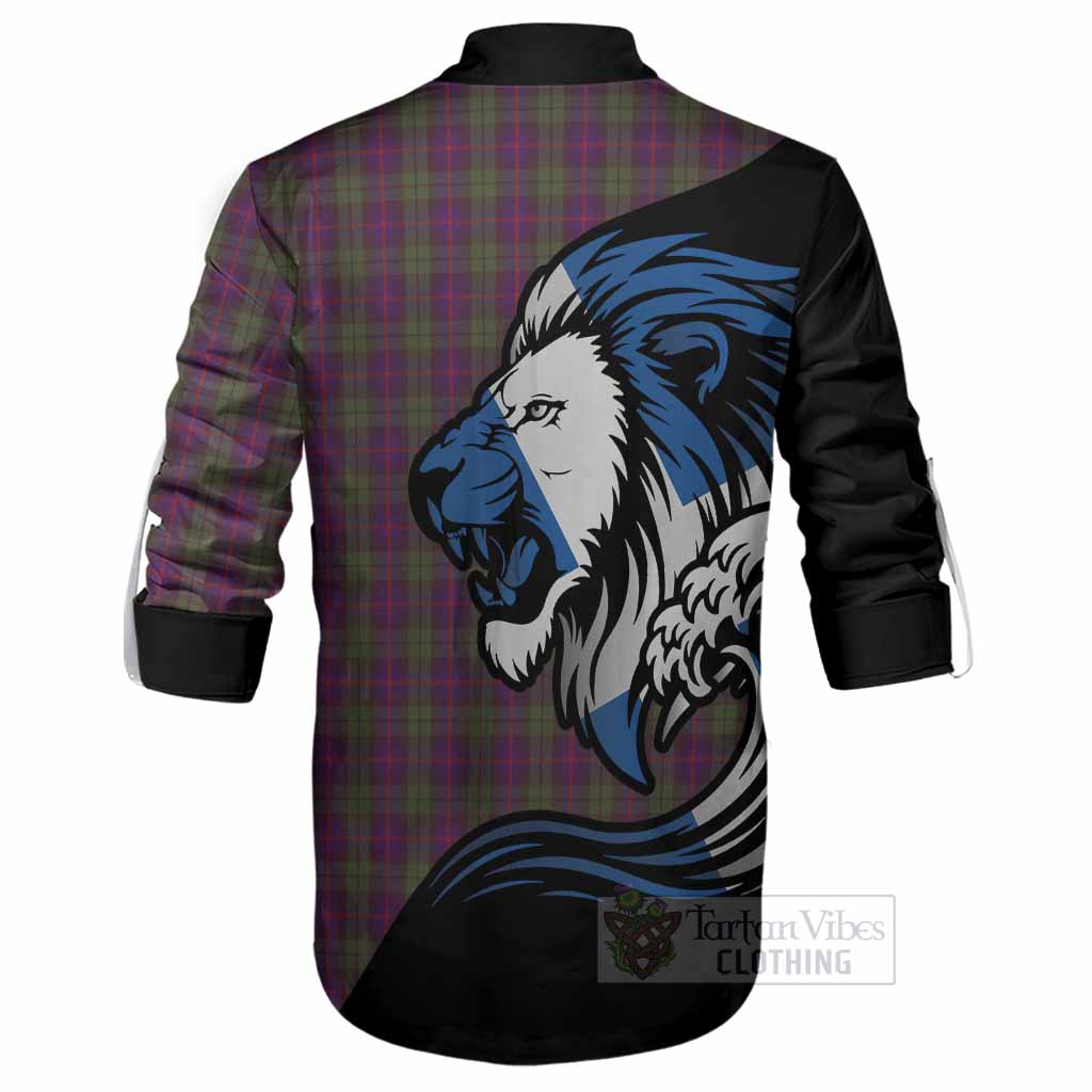 Urquhart Tartan Crest Ghillie Shirt Scottish Golden Lions Wave Flow