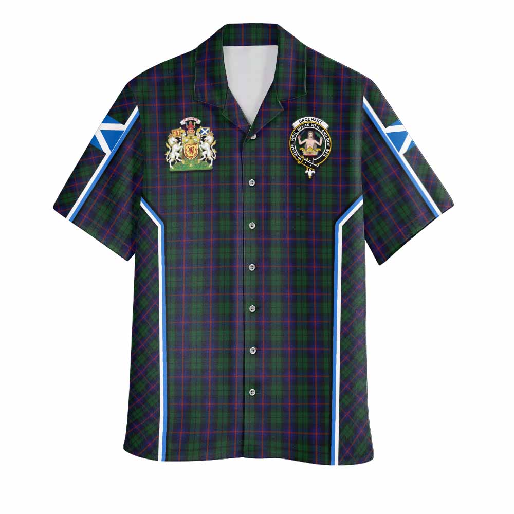 Urquhart Tartan Crest Hawaiian Shirt Scotland Coat of Arm Flag Style - Tartan Vibes Clothing