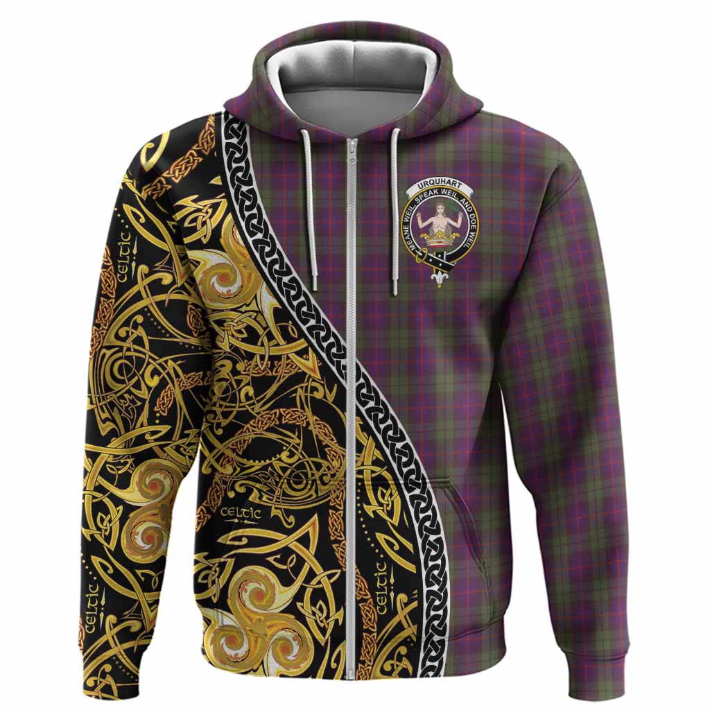 Urquhart Tartan Crest Hoodie Celtic Knot and Triple Trickle Spiral Symbols