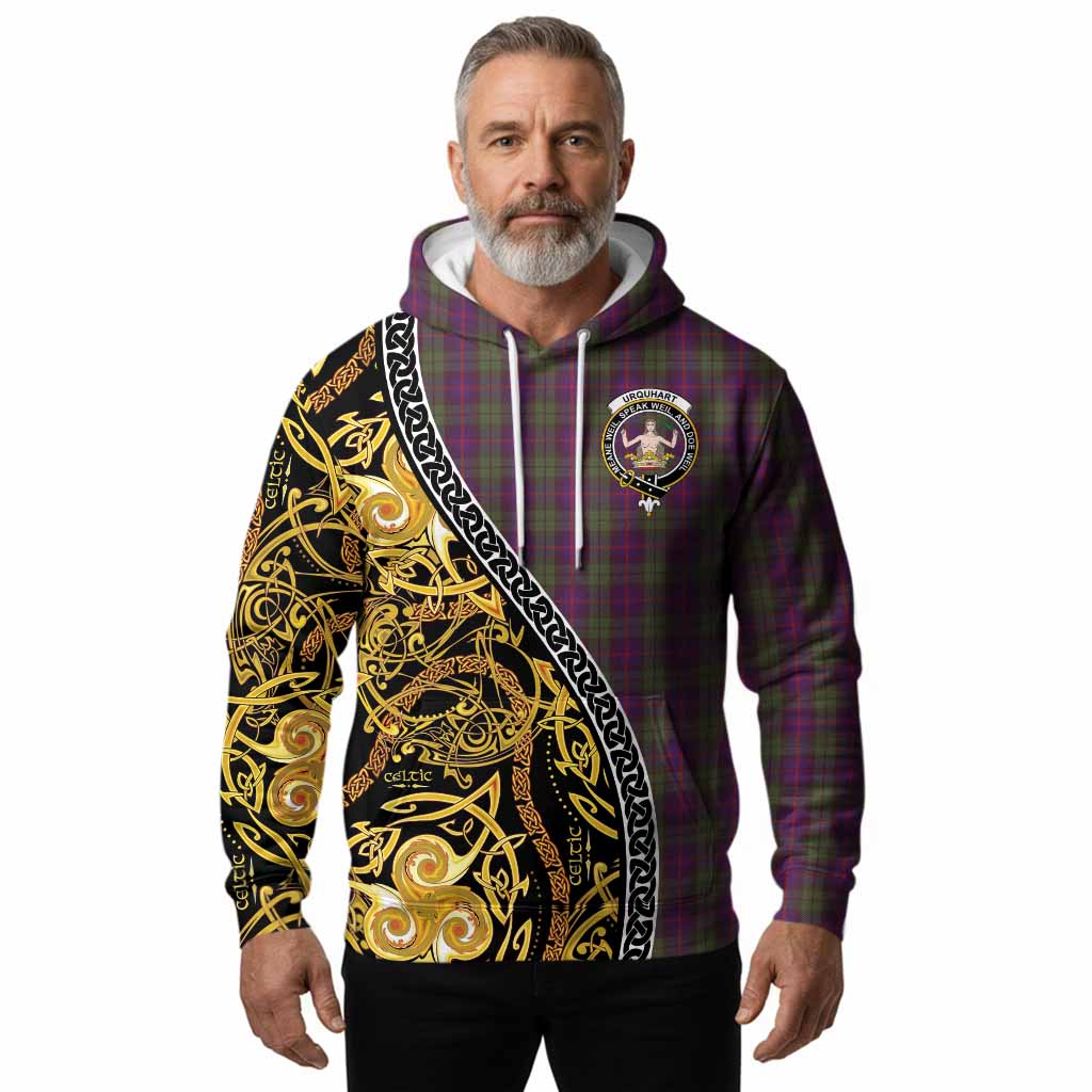 Urquhart Tartan Crest Hoodie Celtic Knot and Triple Trickle Spiral Symbols