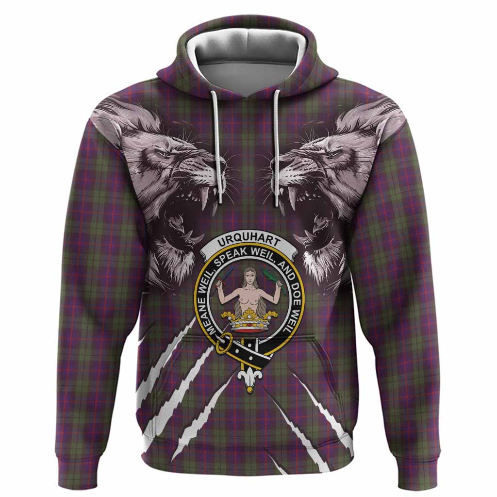 Urquhart Tartan Crest Hoodie Ferocious Lion Style