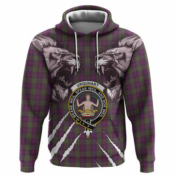 Urquhart Tartan Crest Hoodie Ferocious Lion Style
