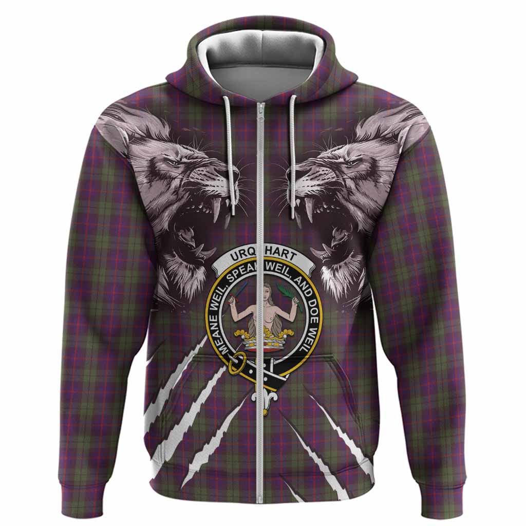Urquhart Tartan Crest Hoodie Ferocious Lion Style