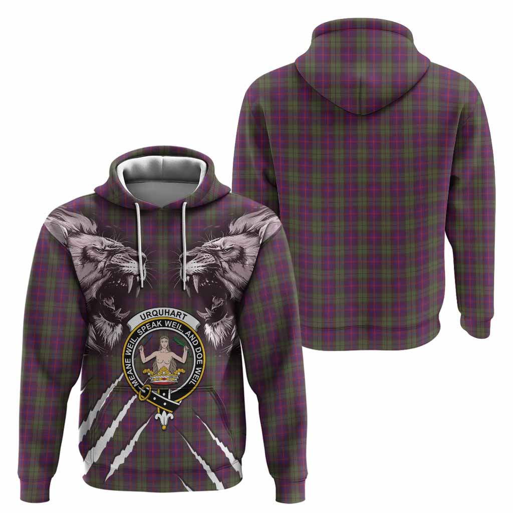 Urquhart Tartan Crest Hoodie Ferocious Lion Style