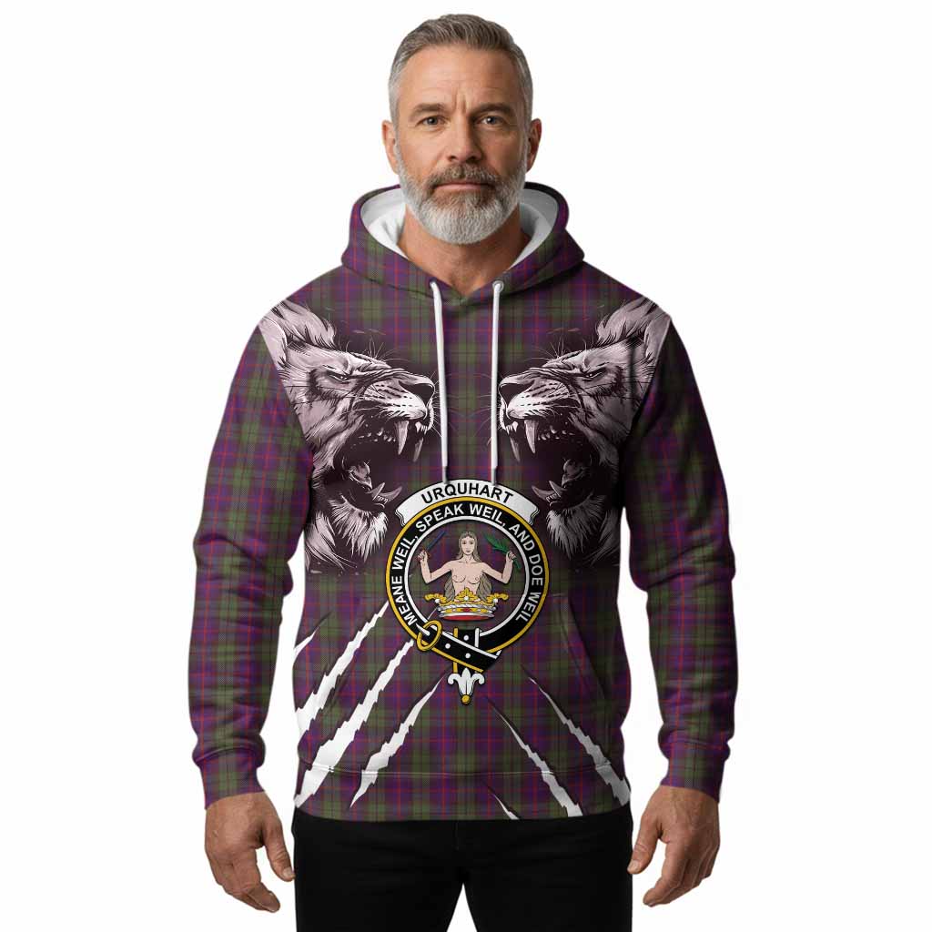 Urquhart Tartan Crest Hoodie Ferocious Lion Style