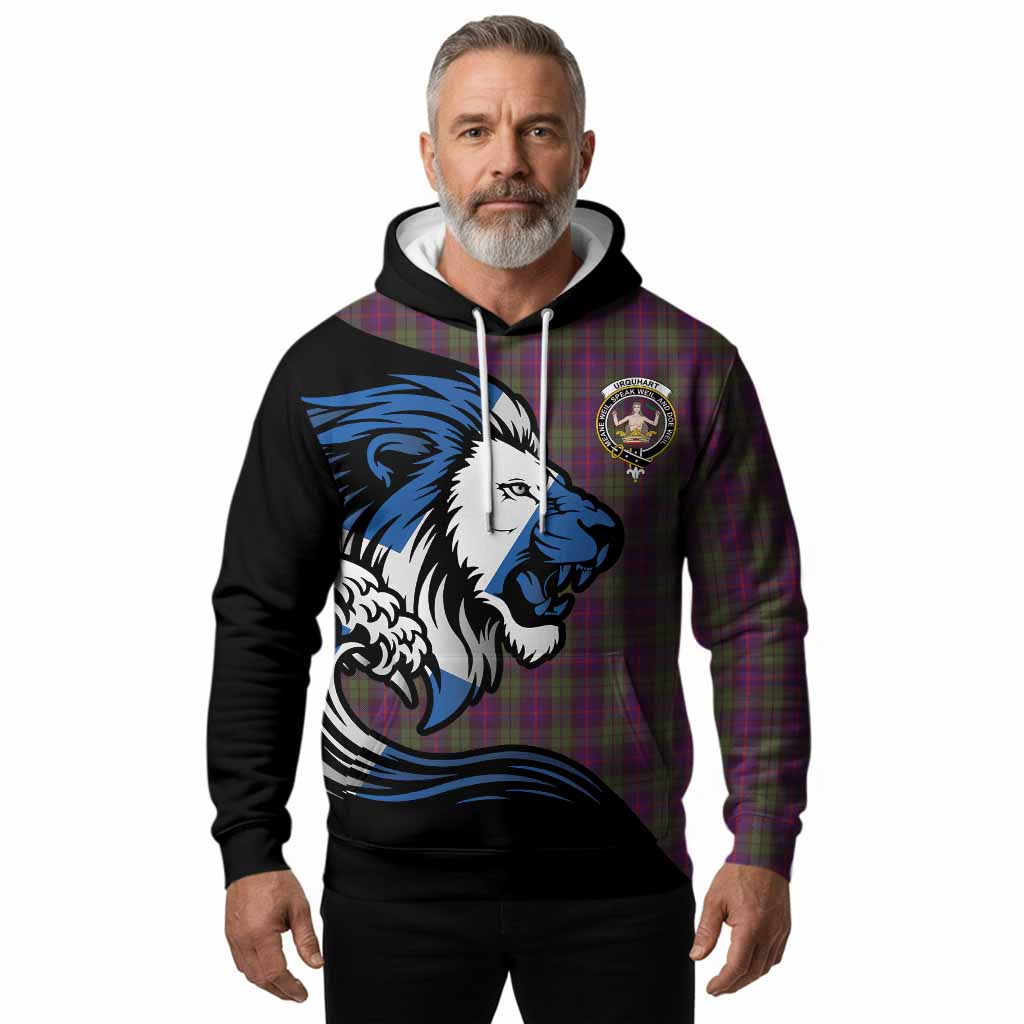 Urquhart Tartan Crest Hoodie Scottish Golden Lions Wave Flow