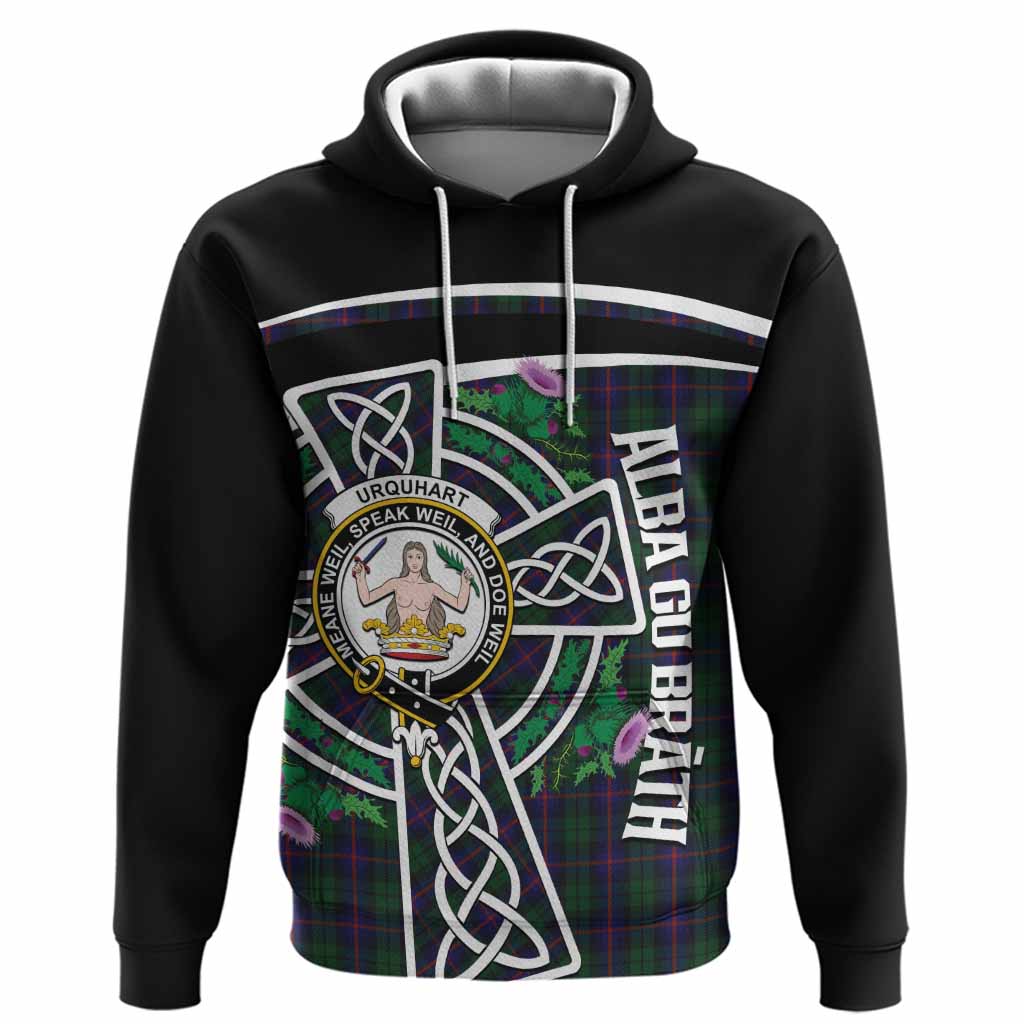 Urquhart Tartan Crest Hoodie Scottish Thistle Celtic Cross Alba Gu Brath