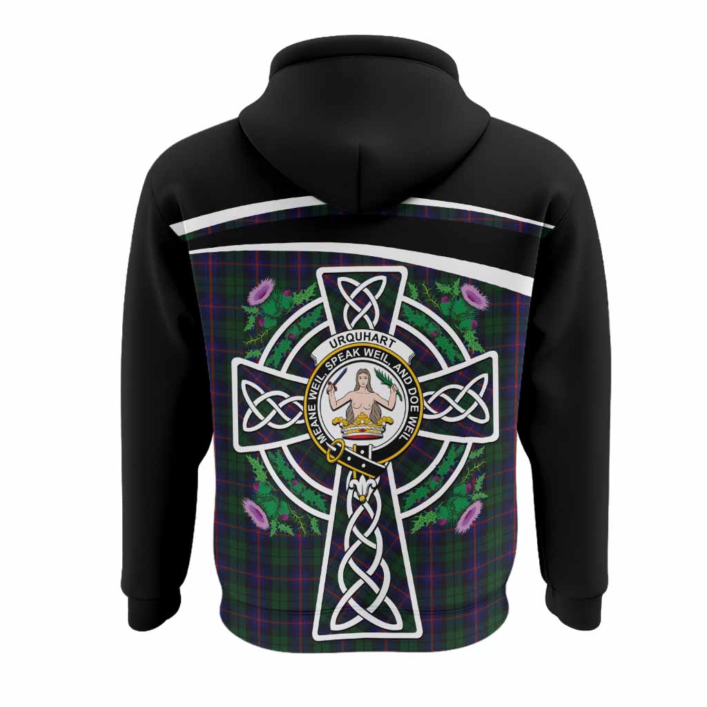 Urquhart Tartan Crest Hoodie Scottish Thistle Celtic Cross Alba Gu Brath
