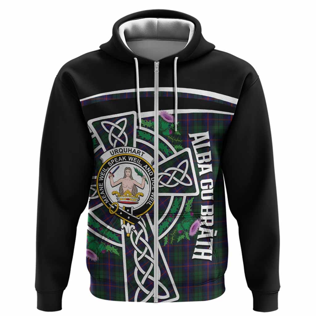 Urquhart Tartan Crest Hoodie Scottish Thistle Celtic Cross Alba Gu Brath