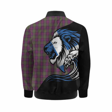 Urquhart Tartan Crest Kid Bomber Jacket Scottish Golden Lions Wave Flow