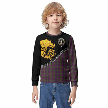 Urquhart Tartan Crest Kid Knitted Sweatshirt Legendary Dragon Knot Half Style