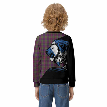 Urquhart Tartan Crest Kid Knitted Sweatshirt Scottish Golden Lions Wave Flow