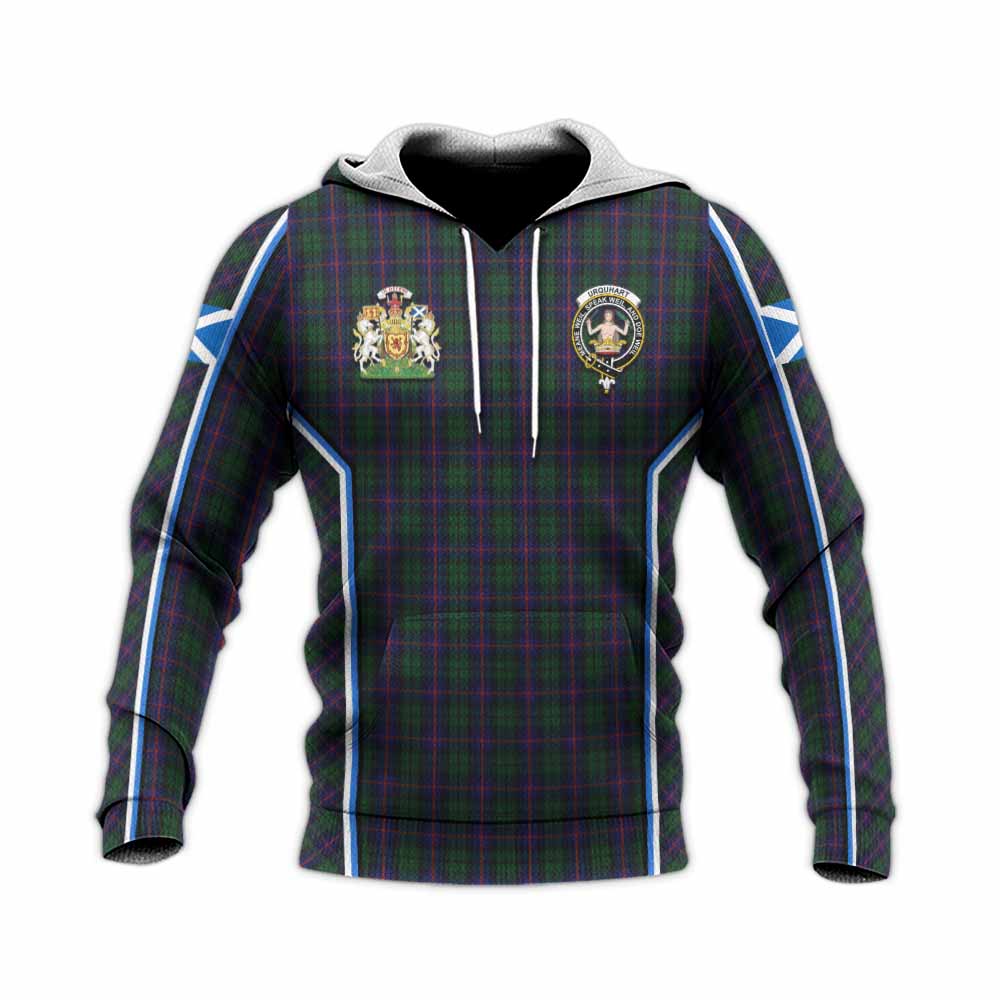 Urquhart Tartan Crest Knitted Hoodie Scotland Coat of Arm Flag Style - Tartan Vibes Clothing