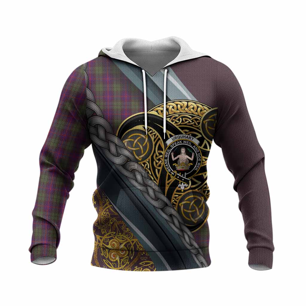 Urquhart Tartan Crest Knitted Hoodie Scottish Triskele Celtic