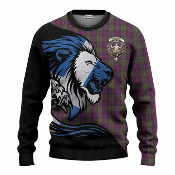 Urquhart Tartan Crest Knitted Sweater Scottish Golden Lions Wave Flow