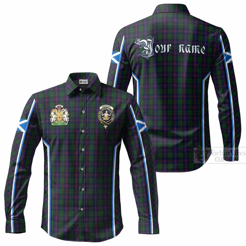 Urquhart Tartan Crest Long Sleeve Button Shirts Scotland Coat of Arm Flag Style - Tartan Vibes Clothing
