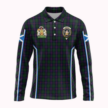 Urquhart Tartan Crest Long Sleeve Polo Shirt Scotland Coat of Arm Flag Style