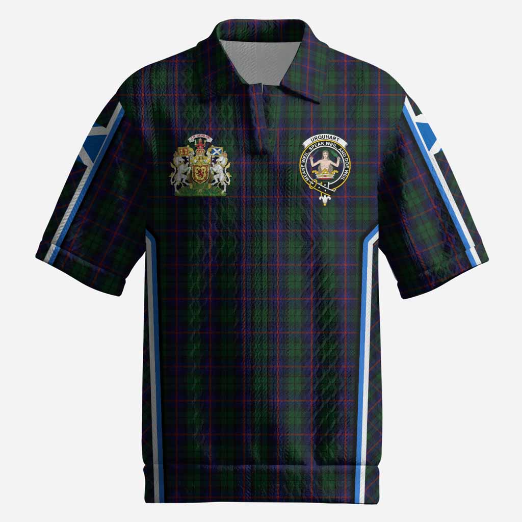 Urquhart Tartan Crest Men’s Polo Sweater Top Scotland Coat of Arm Flag Style