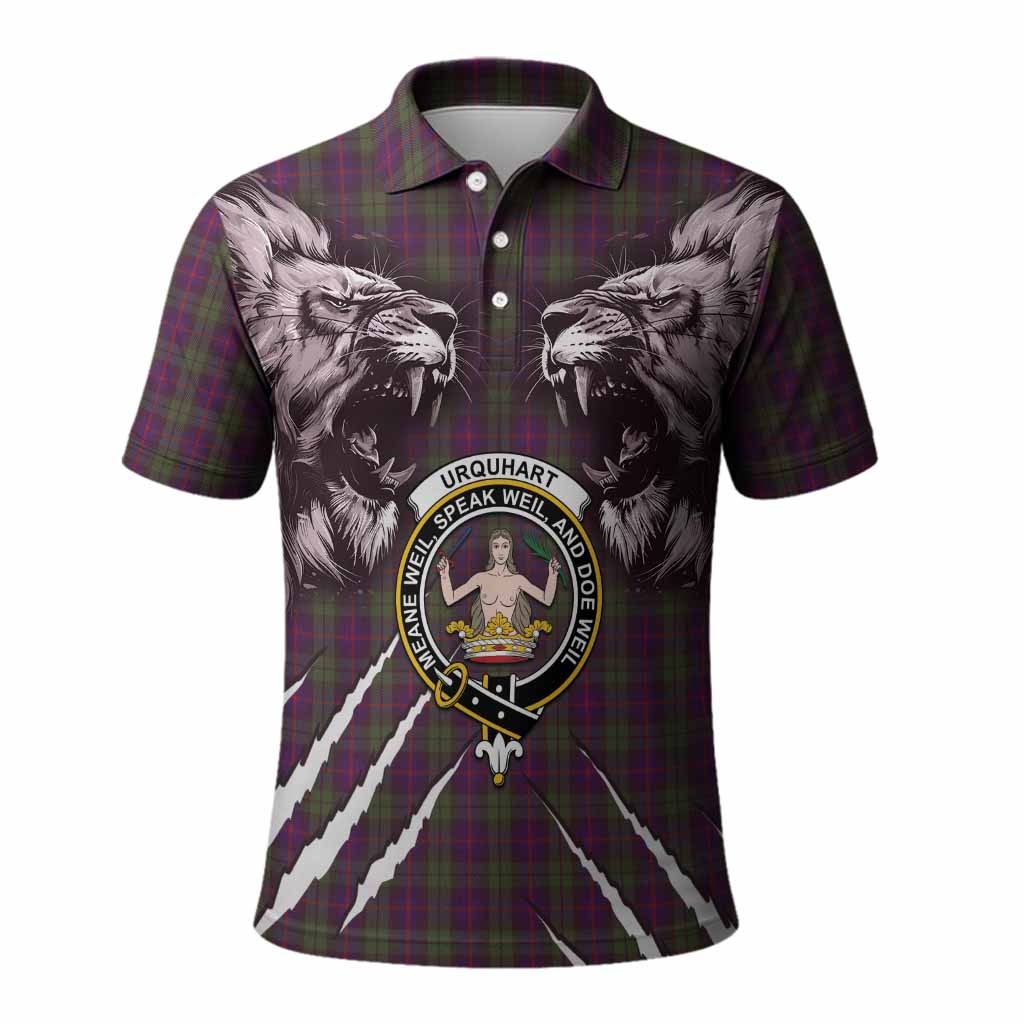Urquhart Tartan Crest Polo Shirt Ferocious Lion Style