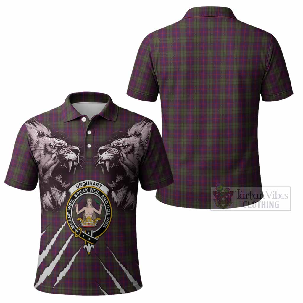 Urquhart Tartan Crest Polo Shirt Ferocious Lion Style