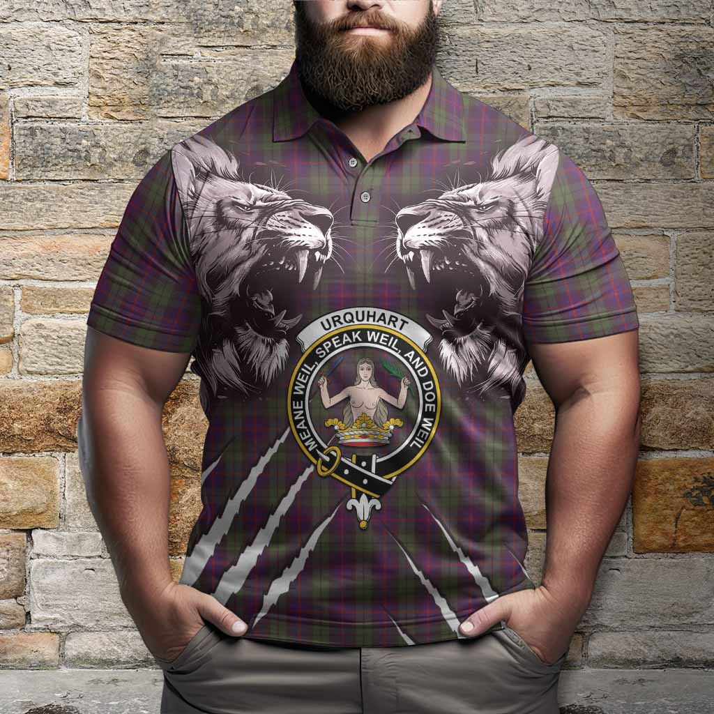 Urquhart Tartan Crest Polo Shirt Ferocious Lion Style