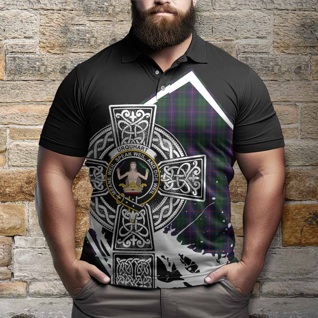 Urquhart Tartan Crest Polo Shirt Scottish Celtic Cross Heritage - Tartan Vibes Clothing