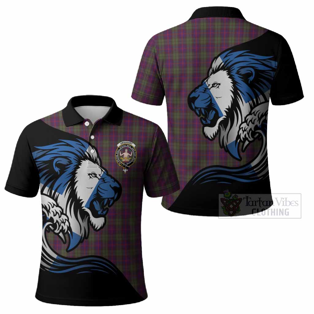 Urquhart Tartan Crest Polo Shirt Scottish Golden Lions Wave Flow