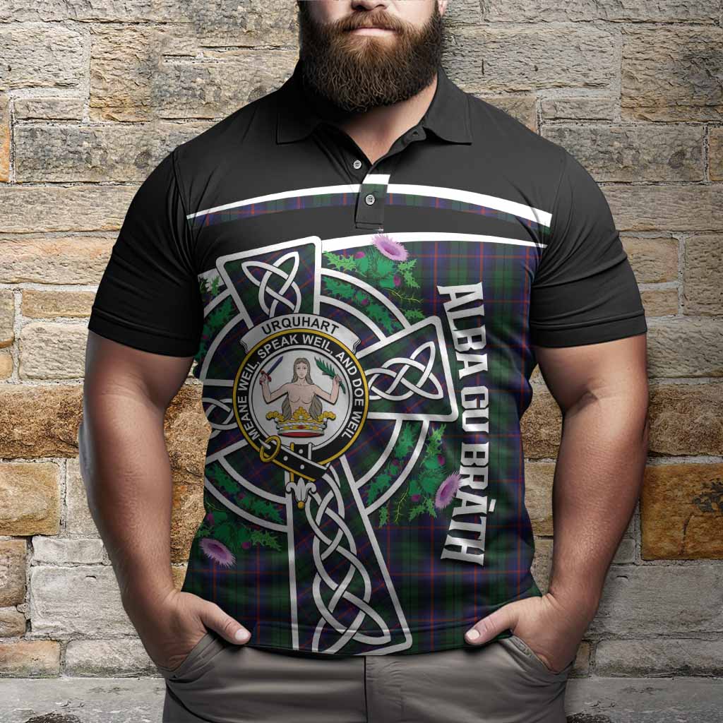 Urquhart Tartan Crest Polo Shirt Scottish Thistle Celtic Cross Alba Gu Brath