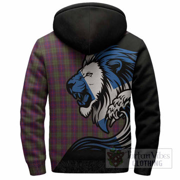 Urquhart Tartan Crest Sherpa Hoodie Scottish Golden Lions Wave Flow