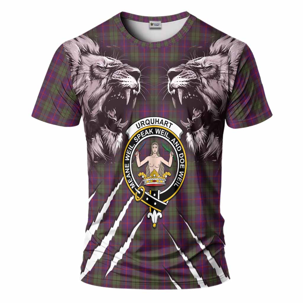 Urquhart Tartan Crest T-Shirt Ferocious Lion Style