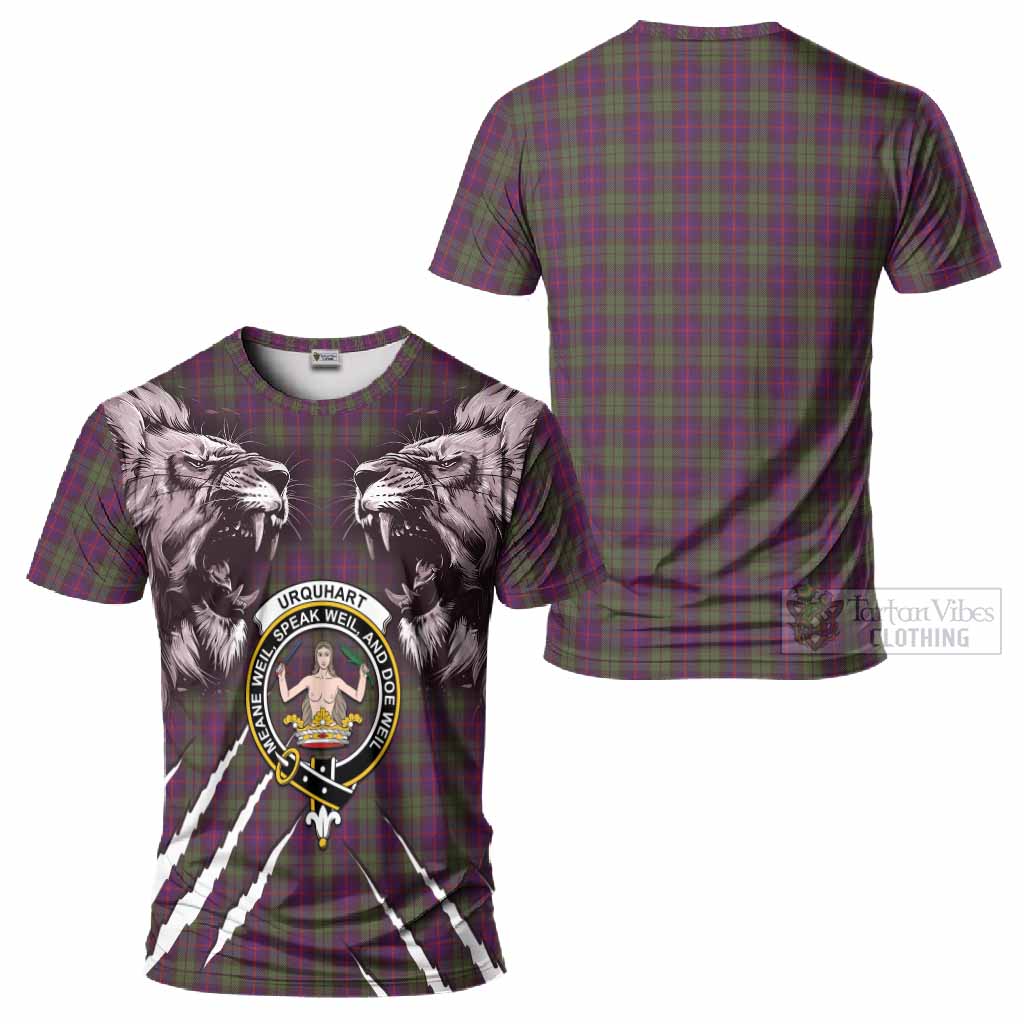 Urquhart Tartan Crest T-Shirt Ferocious Lion Style