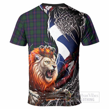 Urquhart Tartan Crest T-Shirt Heritage Flag Grunge Celtic Knot and Lion Rampant