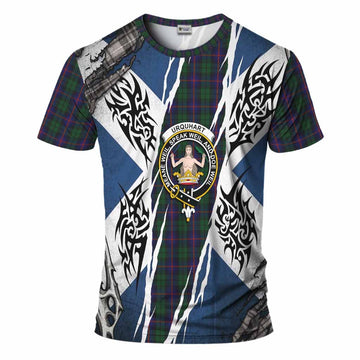Urquhart Tartan Crest T-Shirt Scotland Flag Ripped Tribal Design