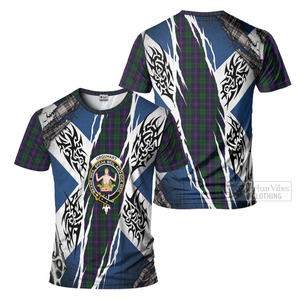 Urquhart Tartan Crest T-Shirt Scotland Flag Ripped Tribal Design
