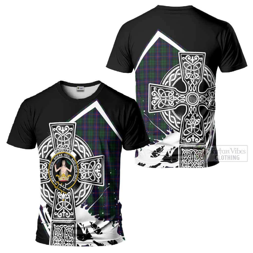 Urquhart Tartan Crest T-Shirt Scottish Celtic Cross Heritage - Tartan Vibes Clothing