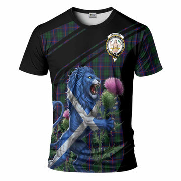 Urquhart Tartan Crest T-Shirt Scottish Lion Rampant Thistle