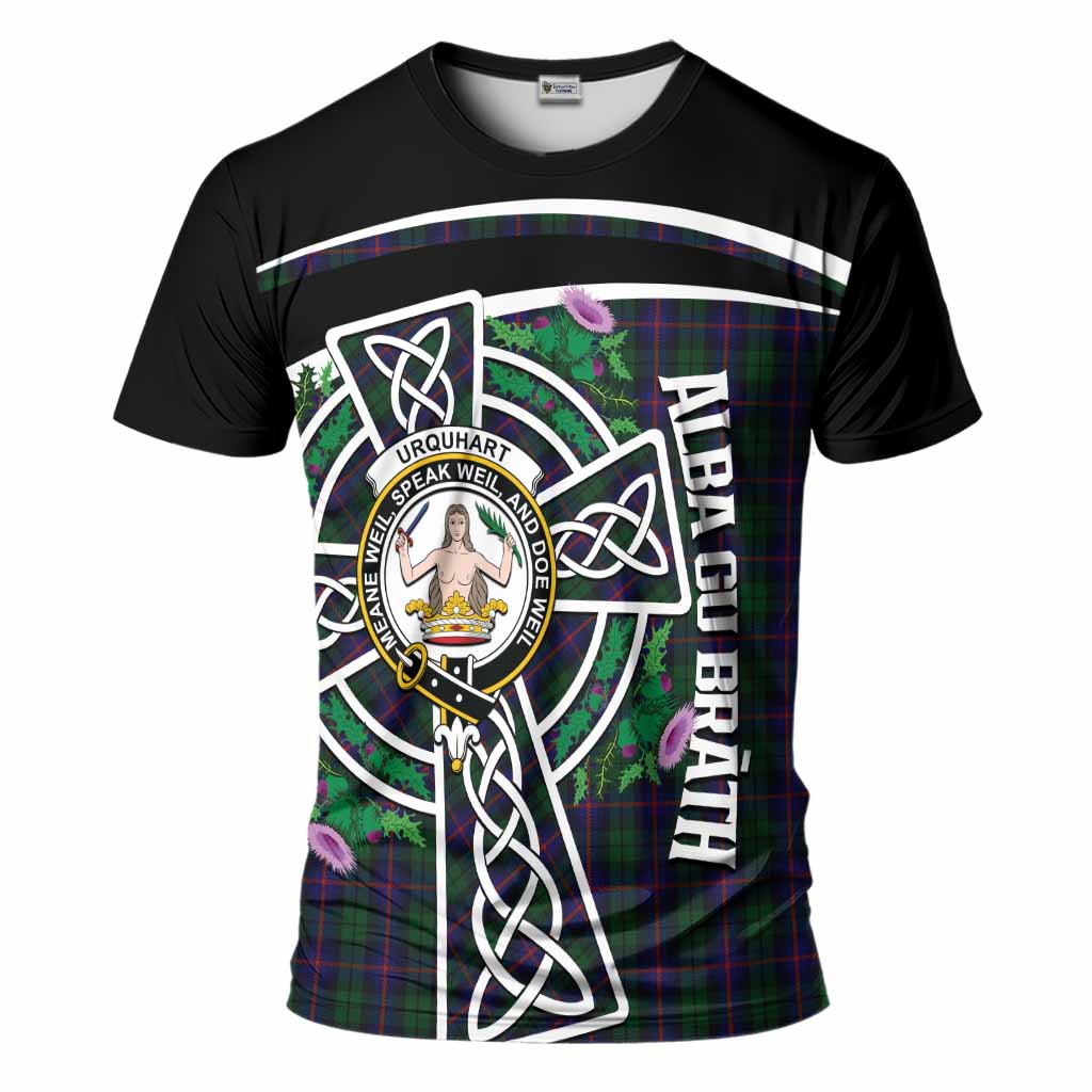 Urquhart Tartan Crest T-Shirt Scottish Thistle Celtic Cross Alba Gu Brath