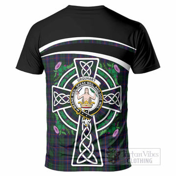 Urquhart Tartan Crest T-Shirt Scottish Thistle Celtic Cross Alba Gu Brath