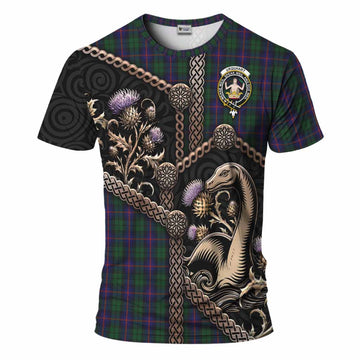Urquhart Tartan Crest T-Shirt Scottish Thistle Loch Ness Monster
