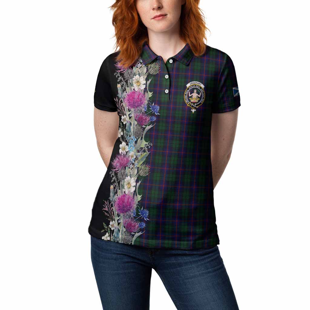 Urquhart Tartan Crest Thistle Floral Women Polo Shirt