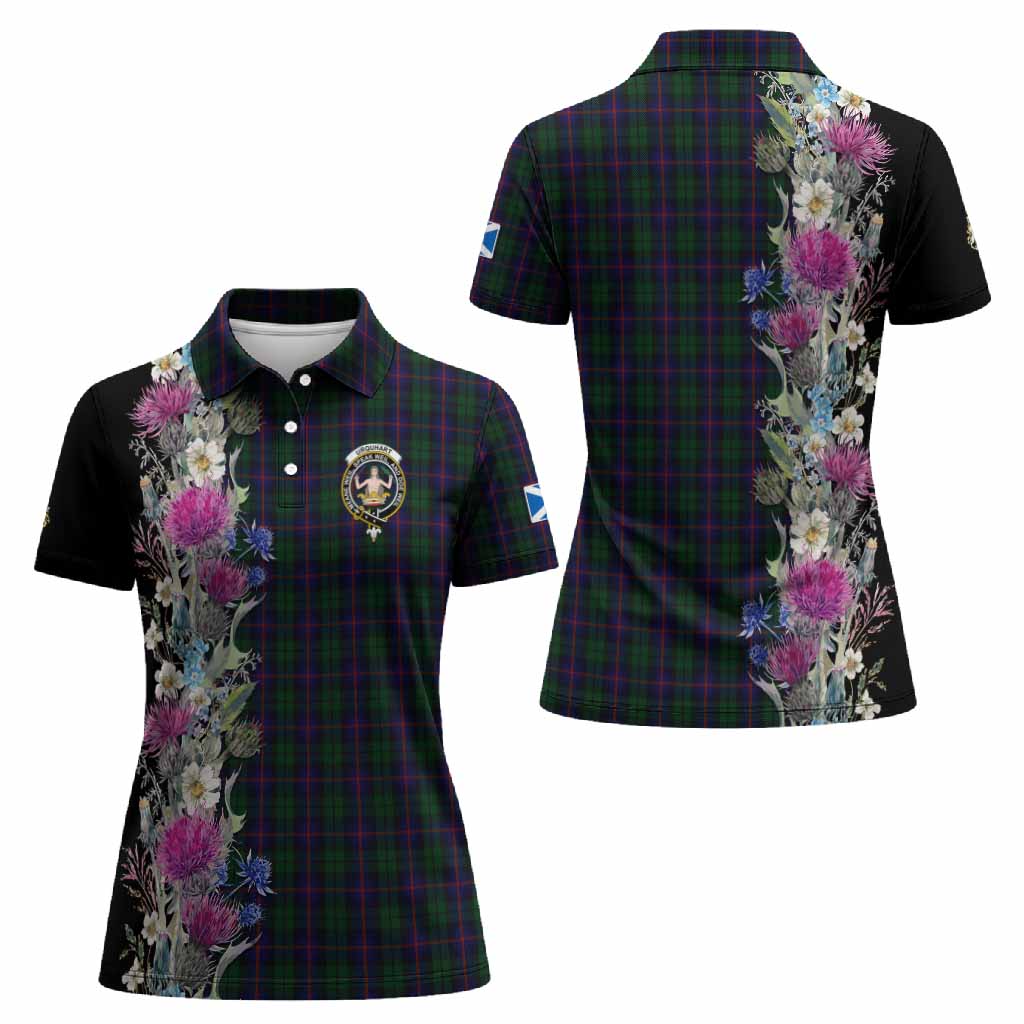 Urquhart Tartan Crest Thistle Floral Women Polo Shirt
