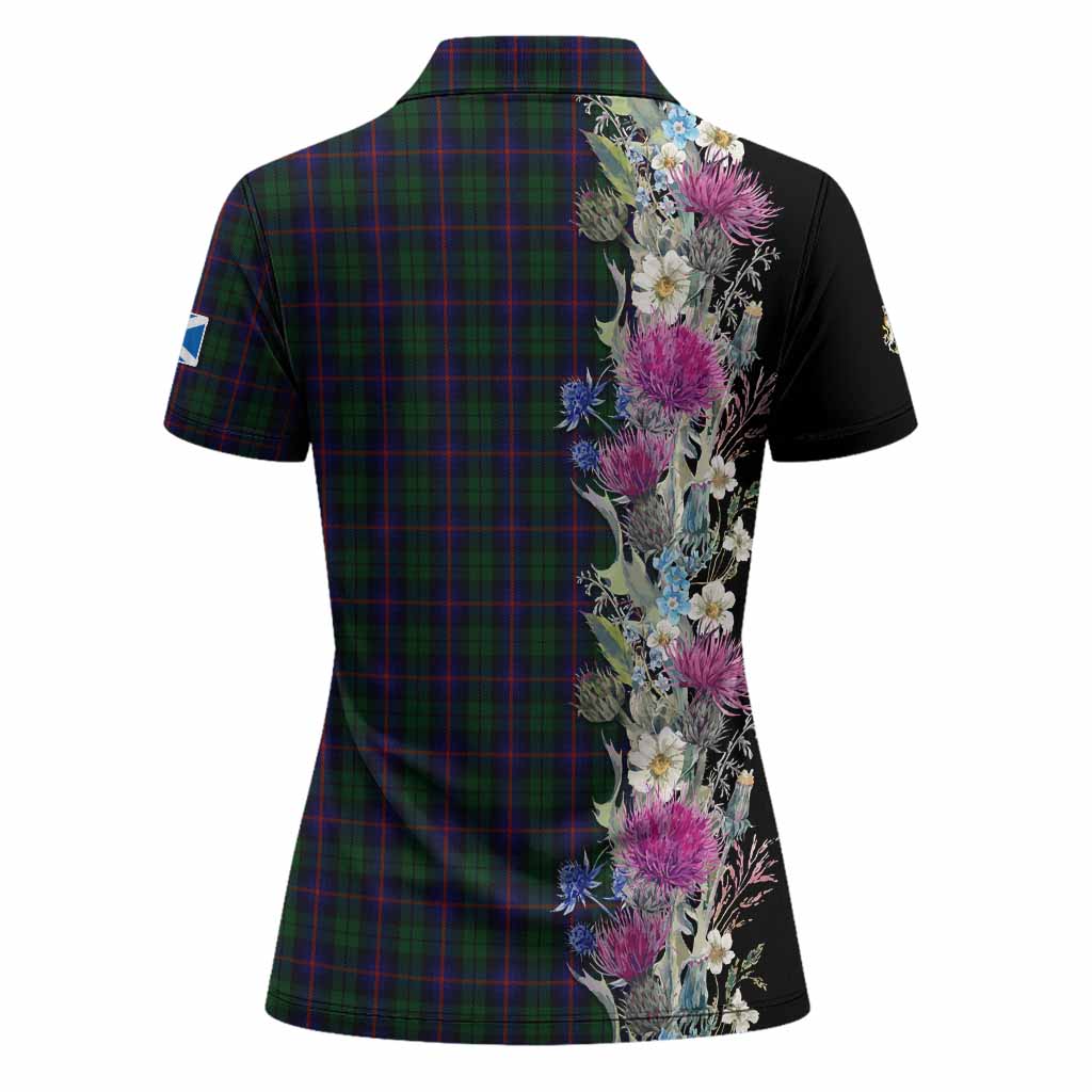 Urquhart Tartan Crest Thistle Floral Women Polo Shirt