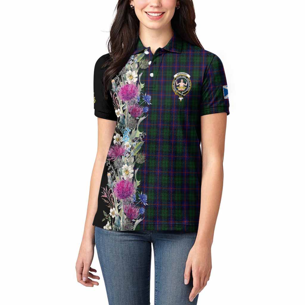 Urquhart Tartan Crest Thistle Floral Women Polo Shirt