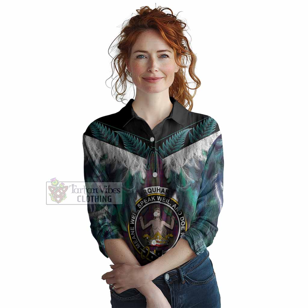 Urquhart Tartan Crest Women Casual Shirt New Zealand Maori Korowai Cloak