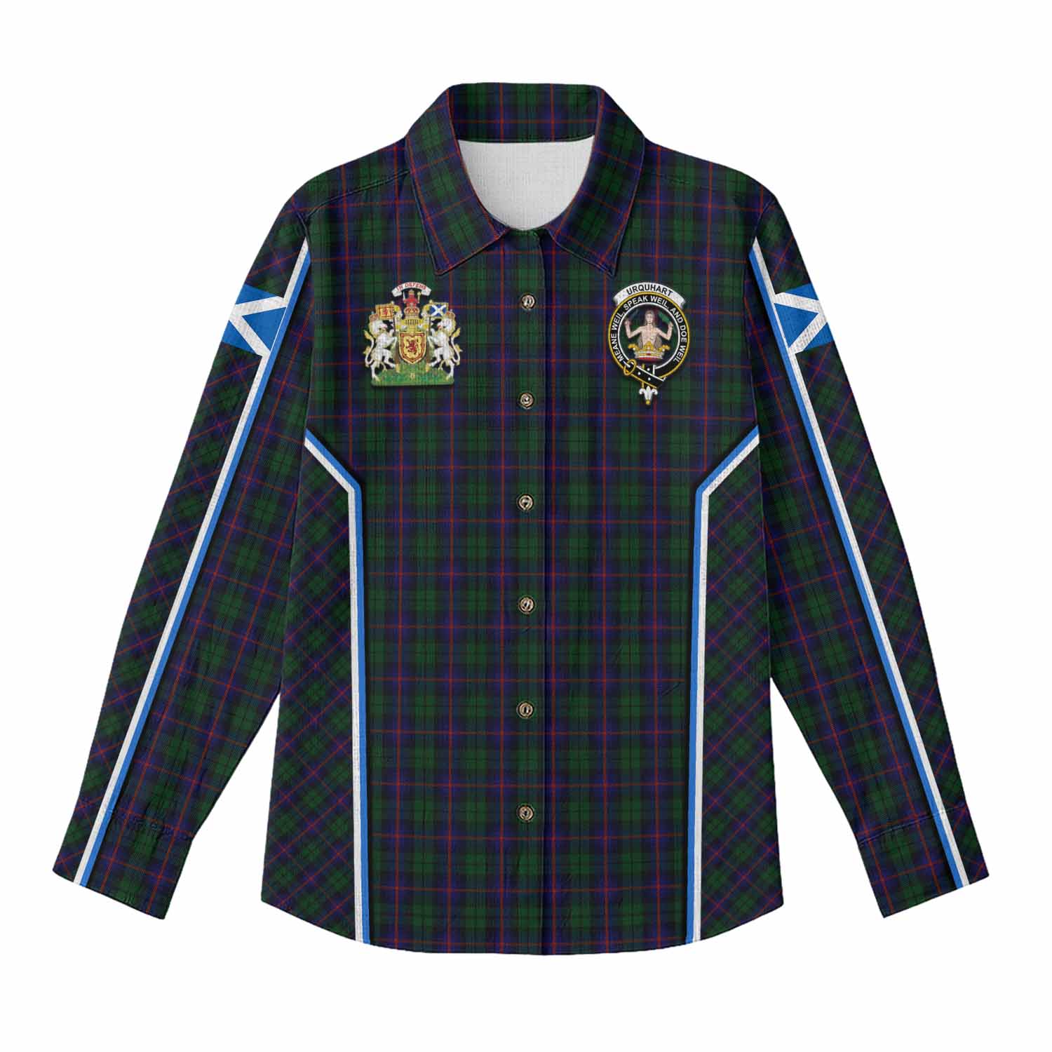 Urquhart Tartan Crest Women Casual Shirt Scotland Coat of Arm Flag Style - Tartan Vibes Clothing